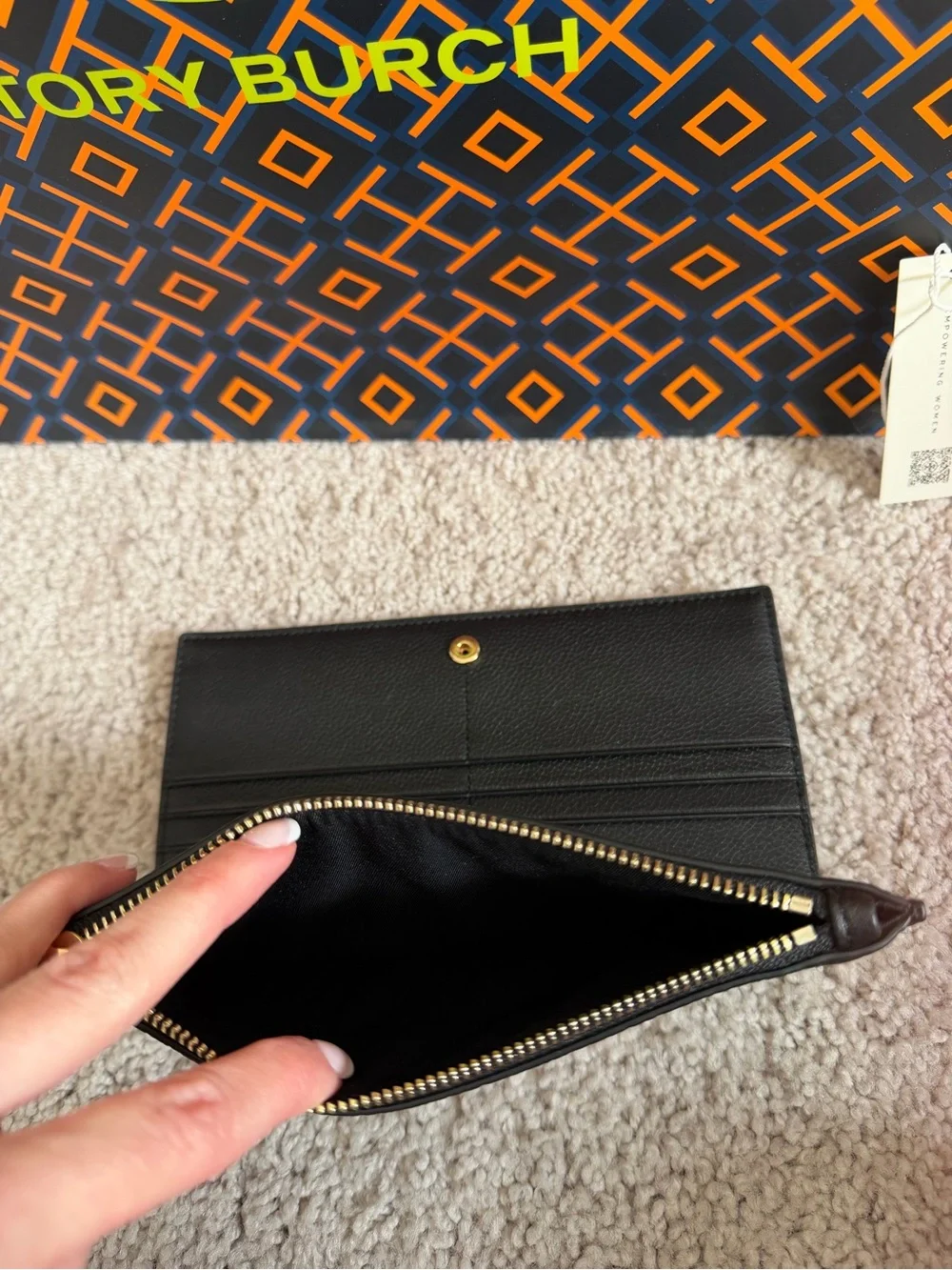 Tory Burch Blake Slim Wallet Black Gold